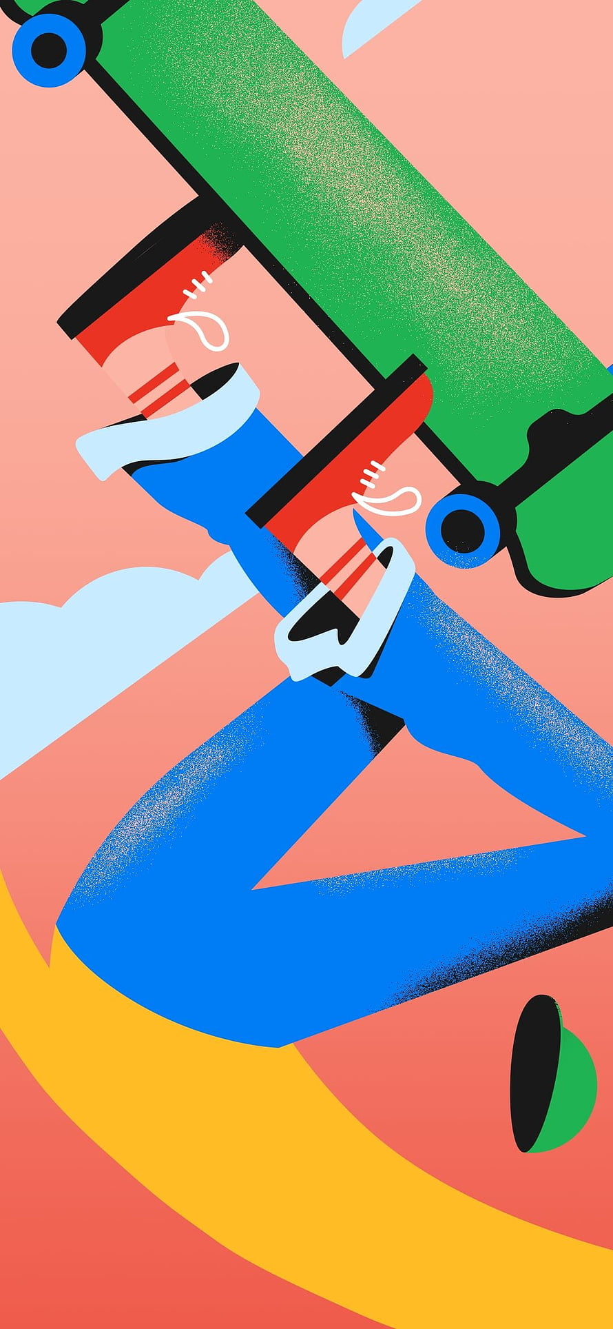 Vibrant Abstract Illustration of a Person Riding a Skateboard in Bold Geometric Style HD phone wallpaper