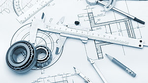 Precision Engineering Tools and Mechanical Blueprints with Calipers and Bearings HD wallpaper