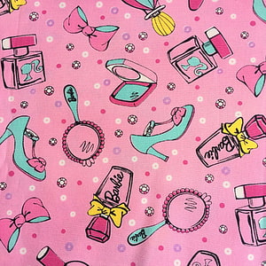 Barbie Beauty Accessories Pattern with High Heels, Perfume, and Hand Mirror on Pink Background HD phone wallpaper