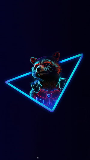 Rocket Raccoon in Neon Cyberpunk Armor with Glowing Blue Triangle Frame HD phone wallpaper