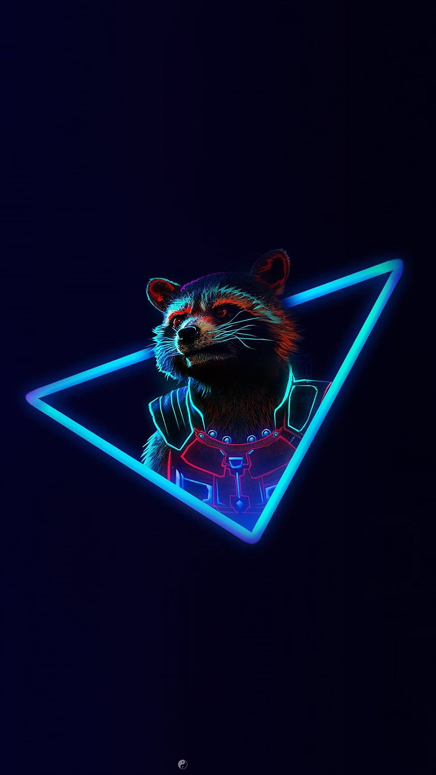 Rocket Raccoon in Neon Cyberpunk Armor with Glowing Blue Triangle Frame HD phone wallpaper