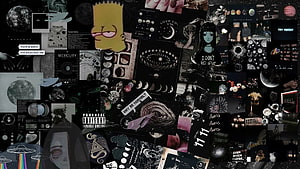 Dark Grunge Aesthetic Collage with Bart Simpson, Celestial Bodies, and Eerie Portraits HD wallpaper