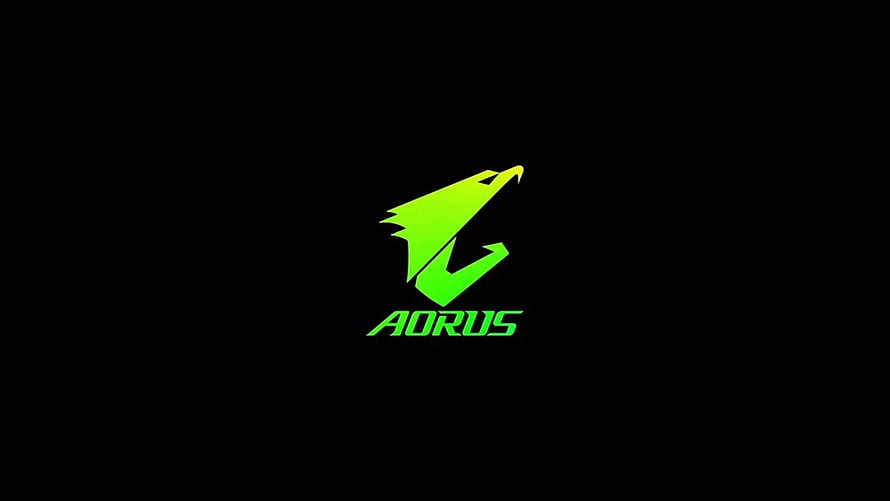 Gigabyte AORUS Gaming Logo with Neon Green Eagle Emblem on Black Background HD wallpaper
