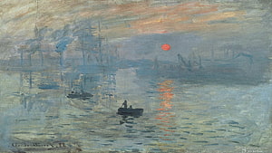 Claude Monet Impression Sunrise Oil Painting of Le Havre Harbor at Dawn HD wallpaper