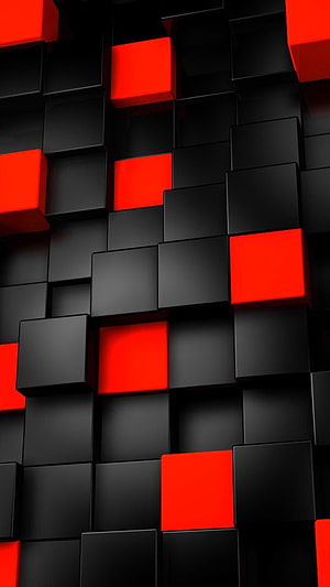 Abstract 3D Wall of Black and Red Cubes HD phone wallpaper
