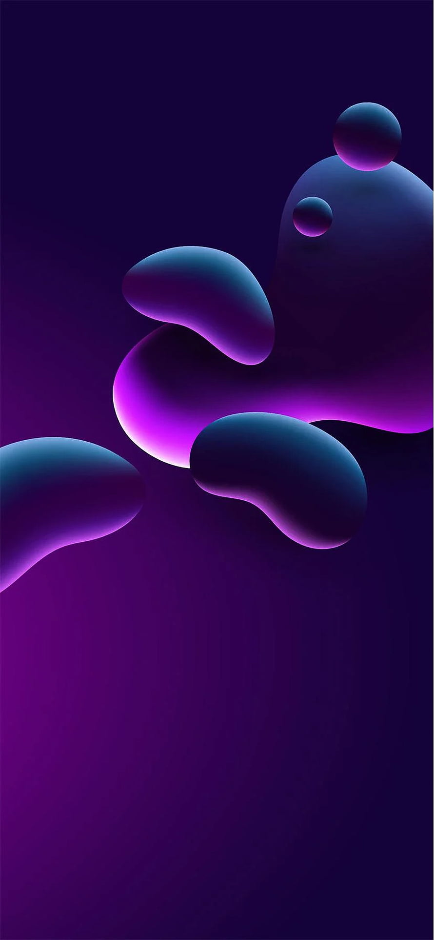 Abstract 3D Render of Glossy Purple and Blue Organic Shapes on Dark Gradient Background HD phone wallpaper
