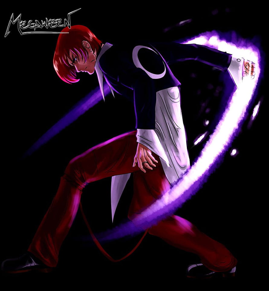 Iori Yagami KOF Character Artwork with Purple Energy Whip HD phone wallpaper