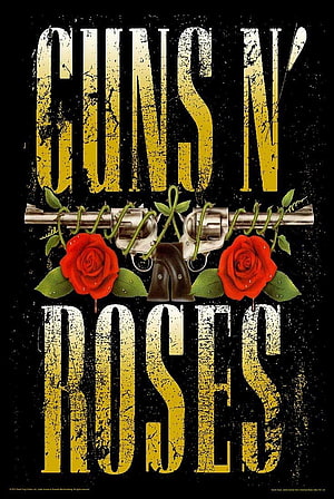 Guns N' Roses Classic Logo with Revolvers and Red Roses Wallpaper HD phone wallpaper