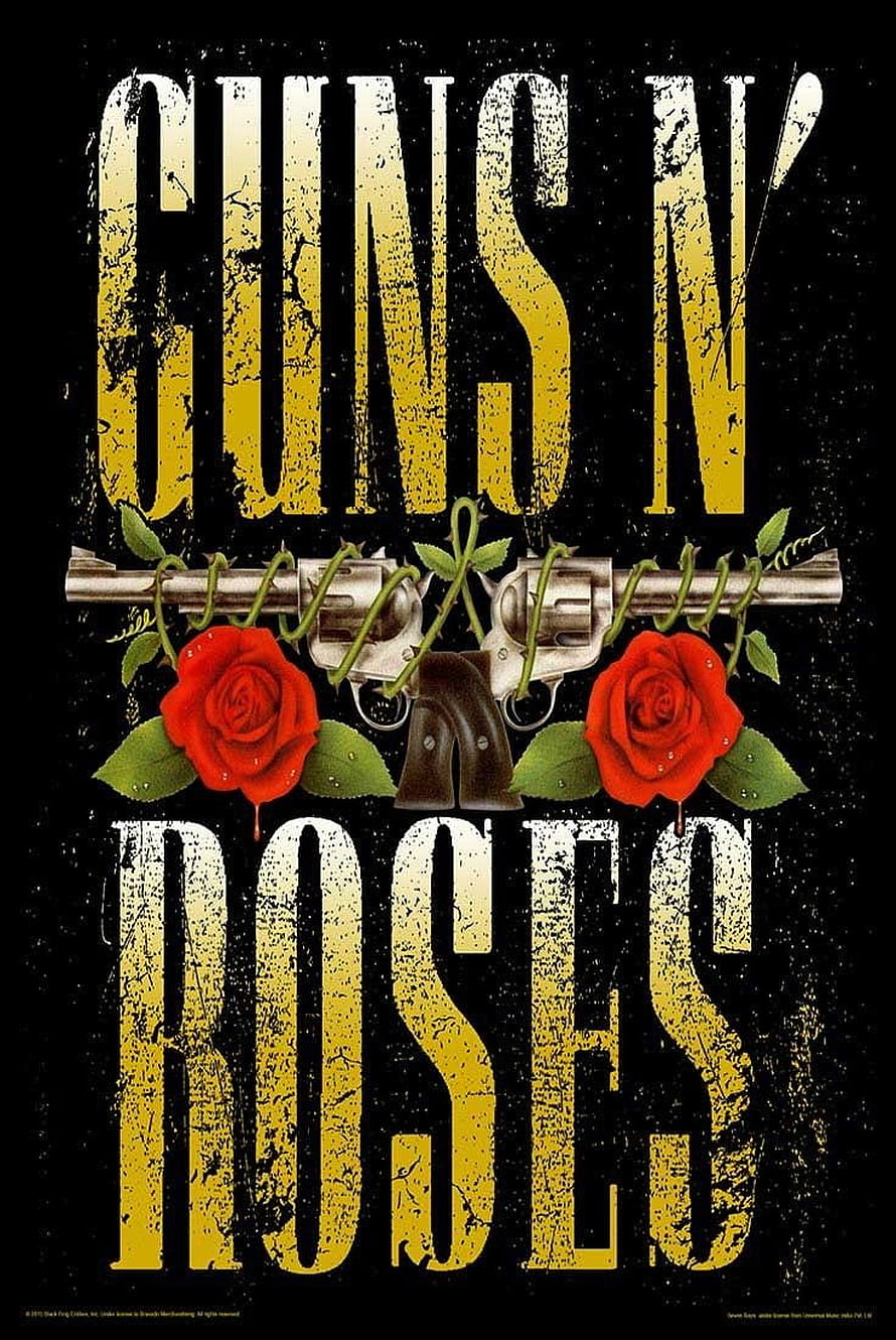 Guns N' Roses Classic Logo with Revolvers and Red Roses Wallpaper HD phone wallpaper