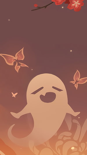 Genshin Impact Hu Tao Namecard Artwork with Ghost and Butterflies HD phone wallpaper