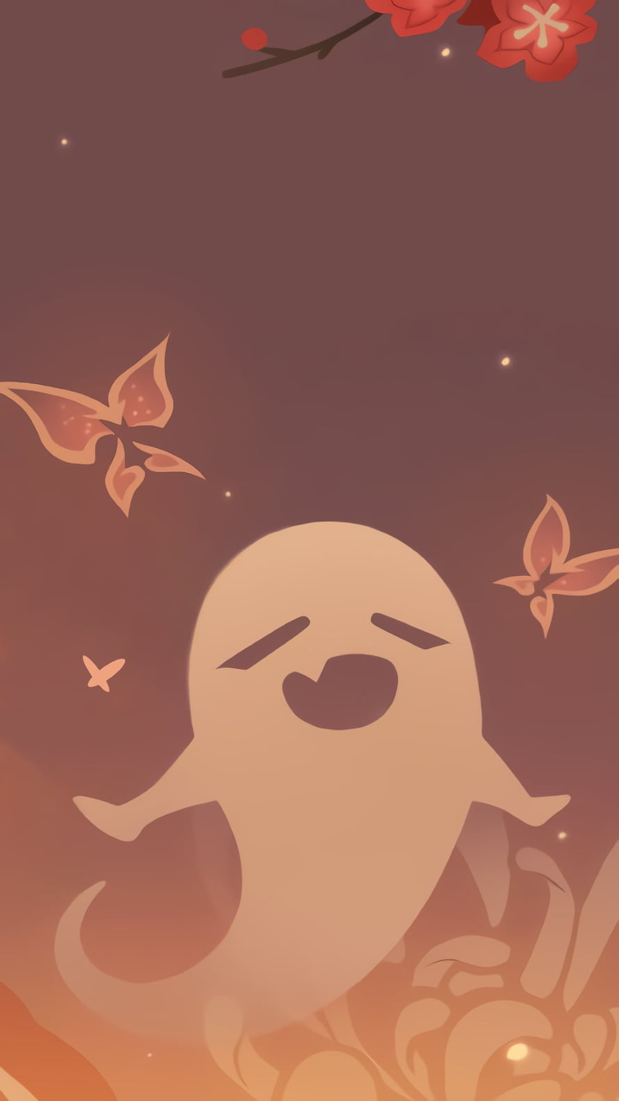Genshin Impact Hu Tao Namecard Artwork with Ghost and Butterflies HD phone wallpaper