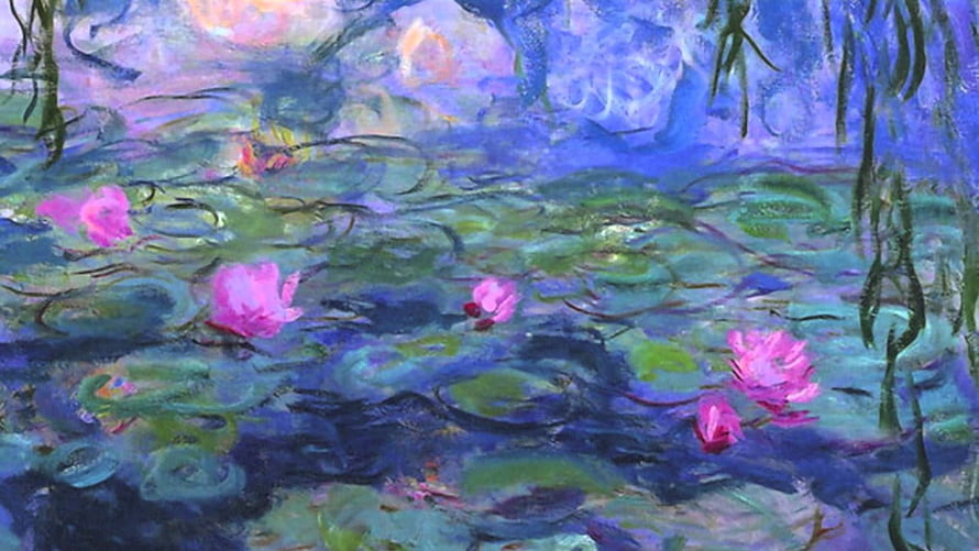 Claude Monet Water Lilies Impressionist Pond Painting with Pink Flowers and Blue Water HD wallpaper