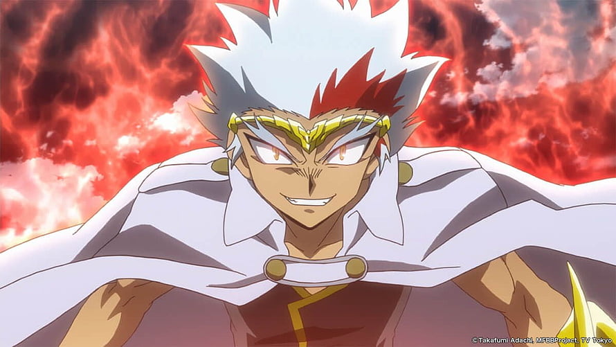 Ryuga from Beyblade Burst in a dramatic anime scene with fiery red background HD wallpaper