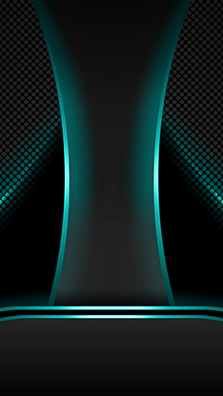 Abstract Teal Neon Light Curves on Black Dot Grid Background HD phone wallpaper