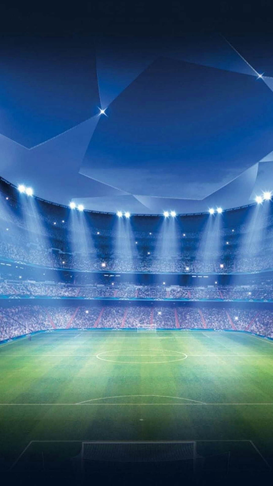 Illuminated Soccer Stadium Interior With Floodlights And Green Pitch HD phone wallpaper
