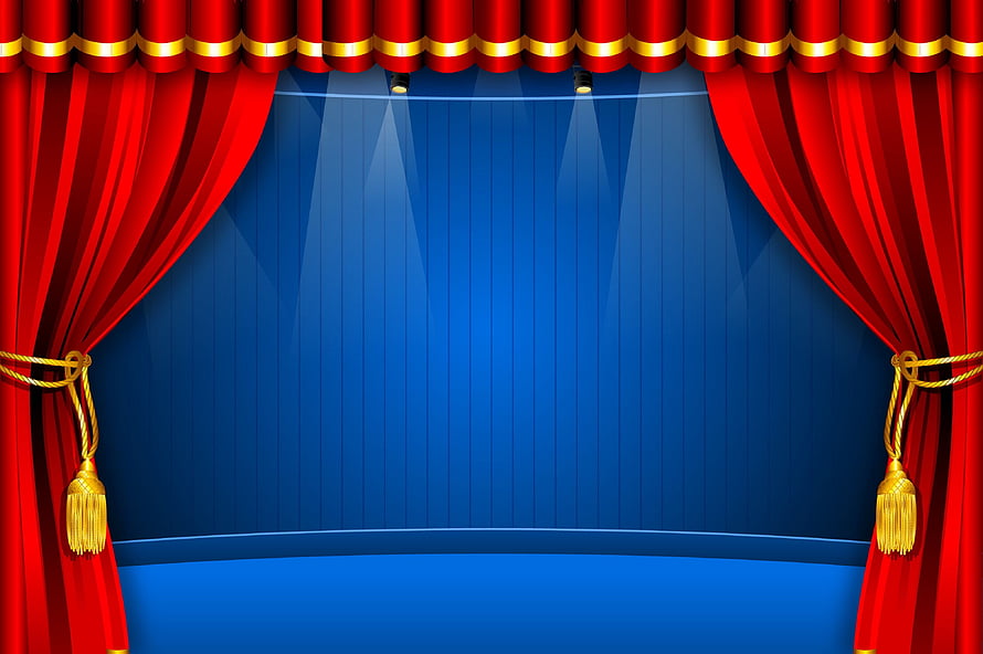 Red Theater Stage Curtains With Gold Tassels And Blue Backdrop HD wallpaper
