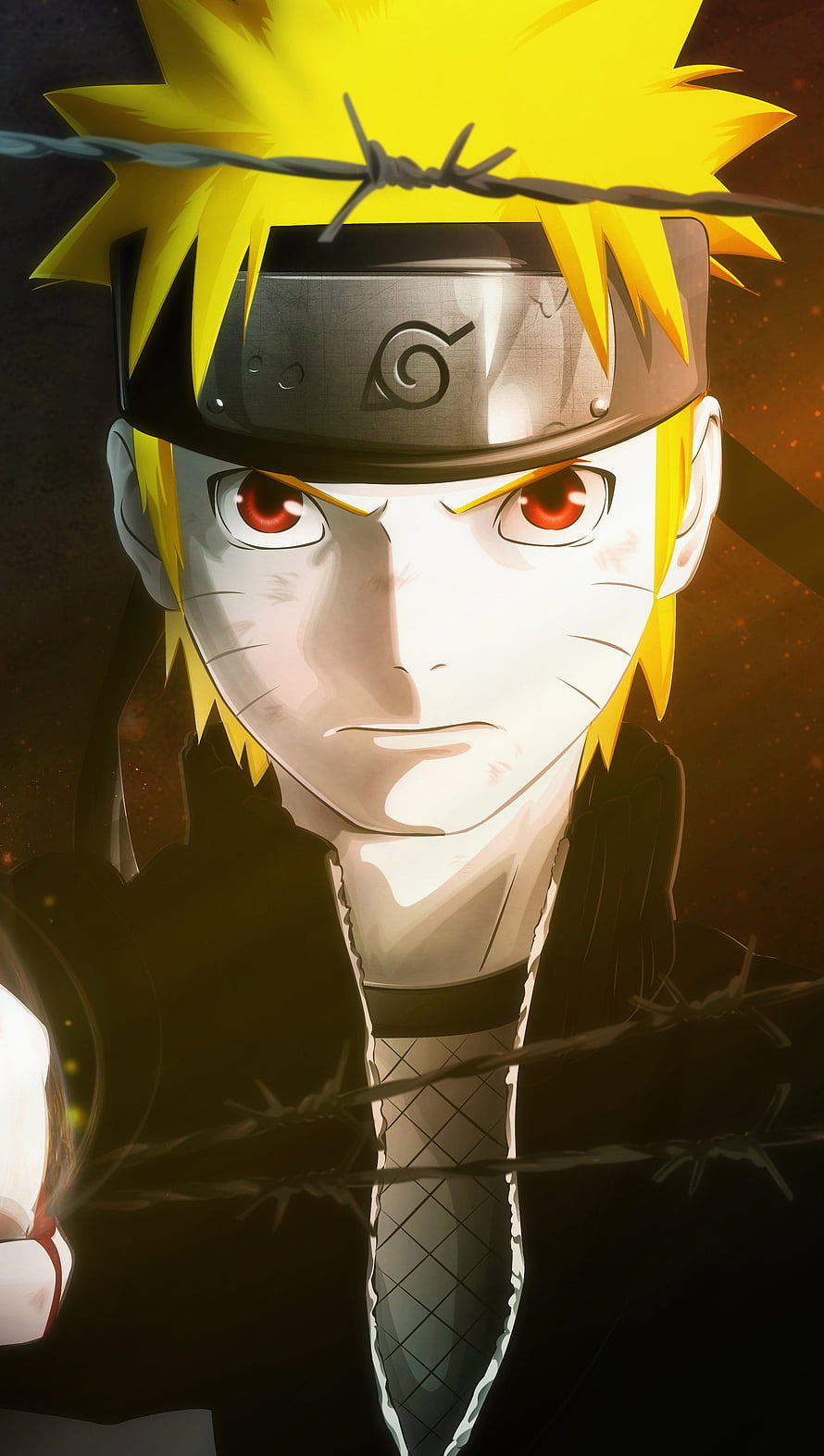 Naruto Uzumaki in Six Paths Sage Mode with barbed wire and intense red eyes HD phone wallpaper