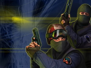 Counter-Strike 1.6 Elite Counter-Terrorist Operatives Aiming Pistols and Rifles in Tactical Gear HD wallpaper