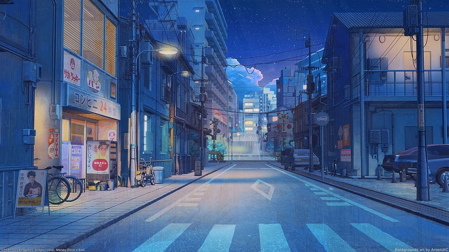 Project Love Money Rock n Roll Anime City Street Night Wallpaper HD wallpaper