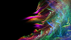 Vibrant Abstract Digital Art with Neon Color Streaks on Black Background HD wallpaper