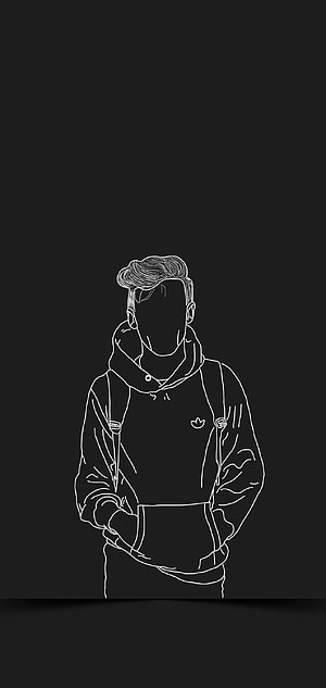 Minimalist White Line Art of a Man in a Hoodie on a Black Background, for men #handyhintergrundbild Man in gray. Smart kwallpap. for men, , diy crafts, Aesthetic Men HD phone wallpaper