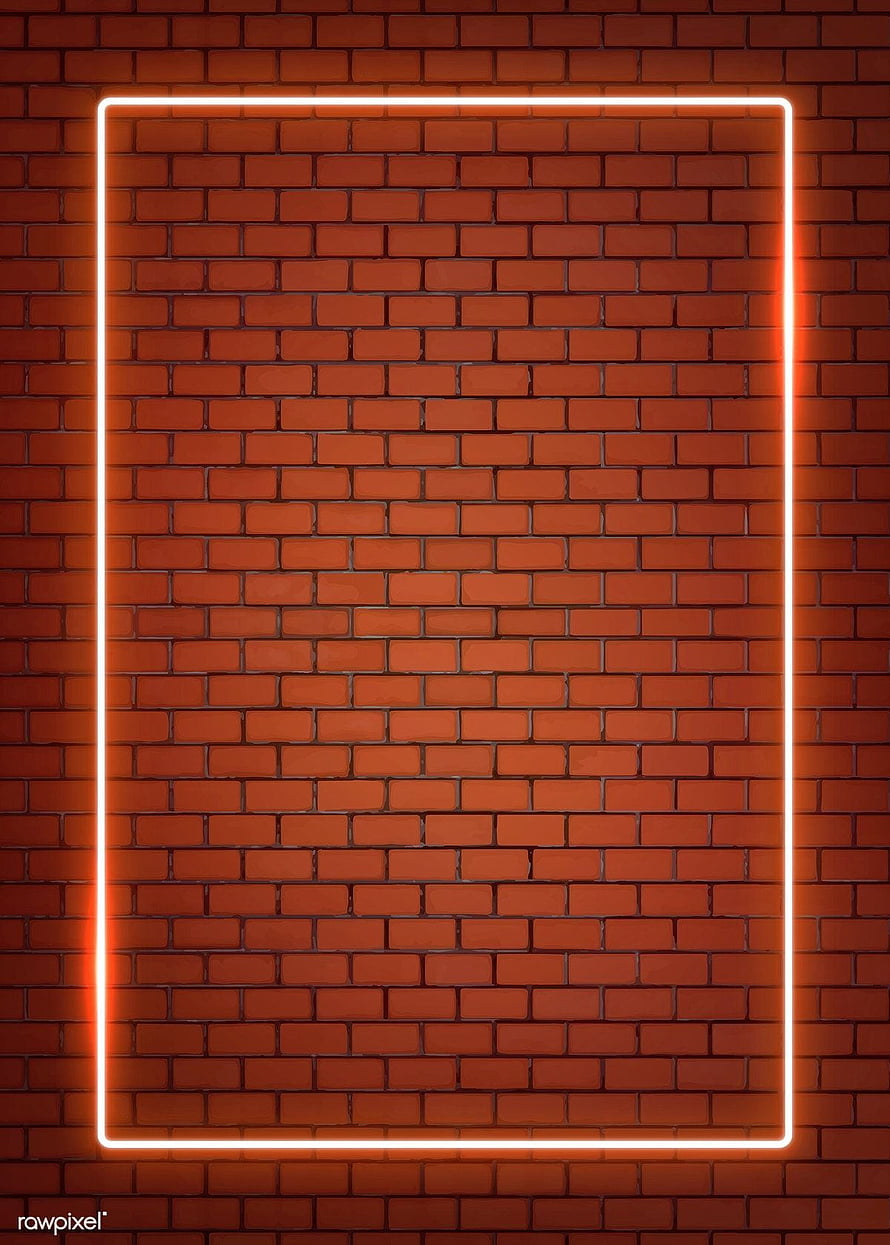 Glowing Orange Neon Rectangle Frame on Red Brick Wall Background HD phone wallpaper