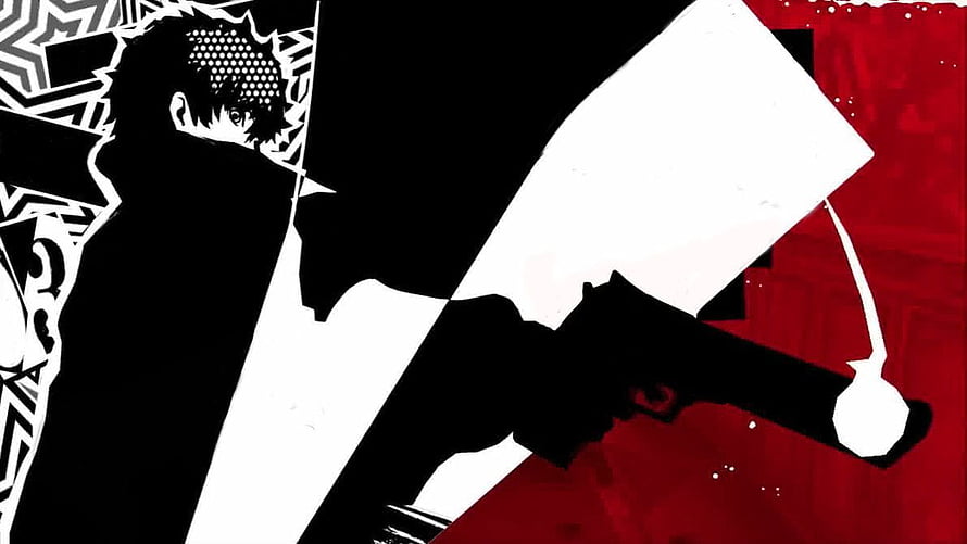 Persona 5 Protagonist Silhouette in High Contrast Red and Black Art Style HD wallpaper
