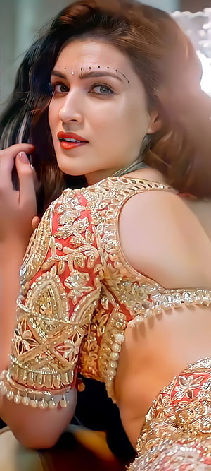Elegant Woman in Intricate Gold and Coral Embroidered Traditional Indian Attire, Beautiful girl, Beauty, indian HD phone wallpaper