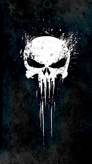 Punisher Skull Logo with Dripping Ink on Dark Textured Background HD phone wallpaper