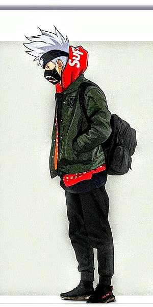 Anime Character in Streetwear with Red Hoodie and Black Mask HD phone wallpaper