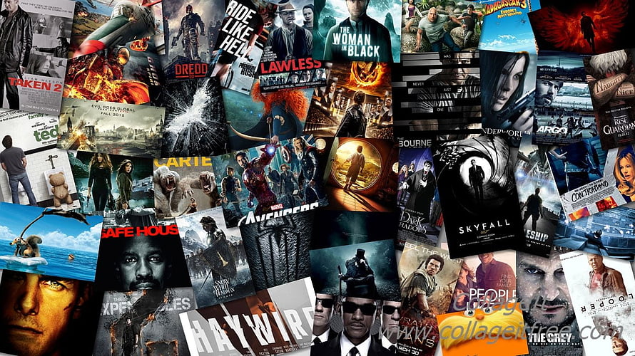 Action Movie Poster Collage Featuring Skyfall, Dredd, and The Bourne Legacy HD wallpaper