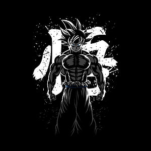 Goku Ultra Instinct Black and White Anime Illustration HD phone wallpaper