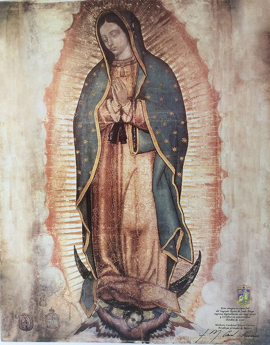 Our Lady of Guadalupe Traditional Religious Iconography with Starred Mantle and Seraph HD phone wallpaper
