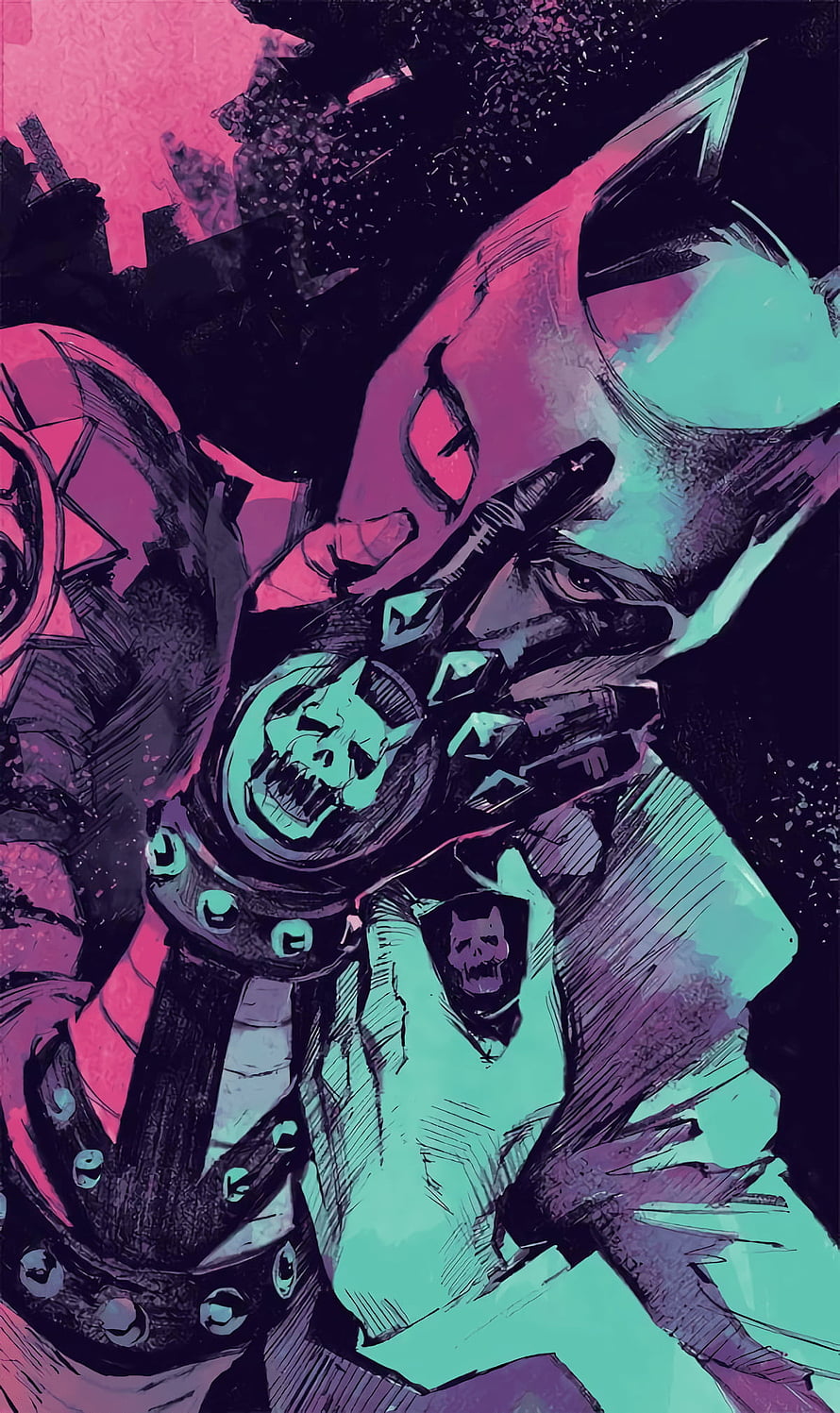 JoJo's Bizarre Adventure Stand Artwork in Neon Pink and Cyan Comic Style HD phone wallpaper