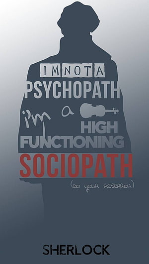 Sherlock Silhouette with Sociopath Quote and Violin Icon on Muted Blue Background HD phone wallpaper