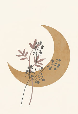 Minimalist Boho Moon and Botanical Branches Wall Art Print HD phone wallpaper
