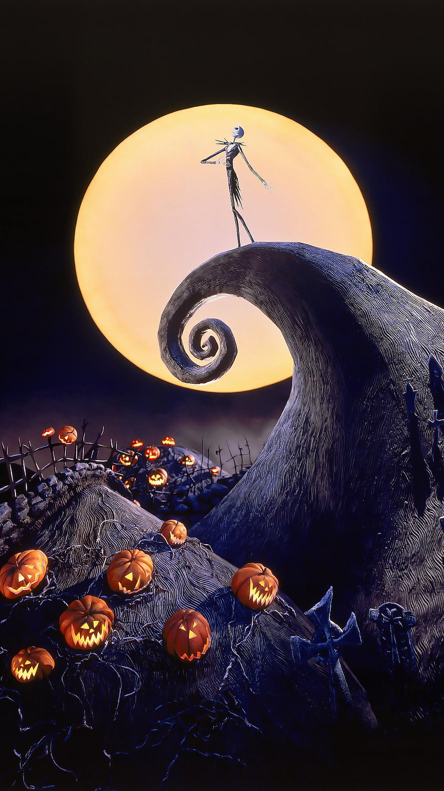 Jack Skellington Standing on a Hill Against a Full Moon in The Nightmare Before Christmas HD phone wallpaper