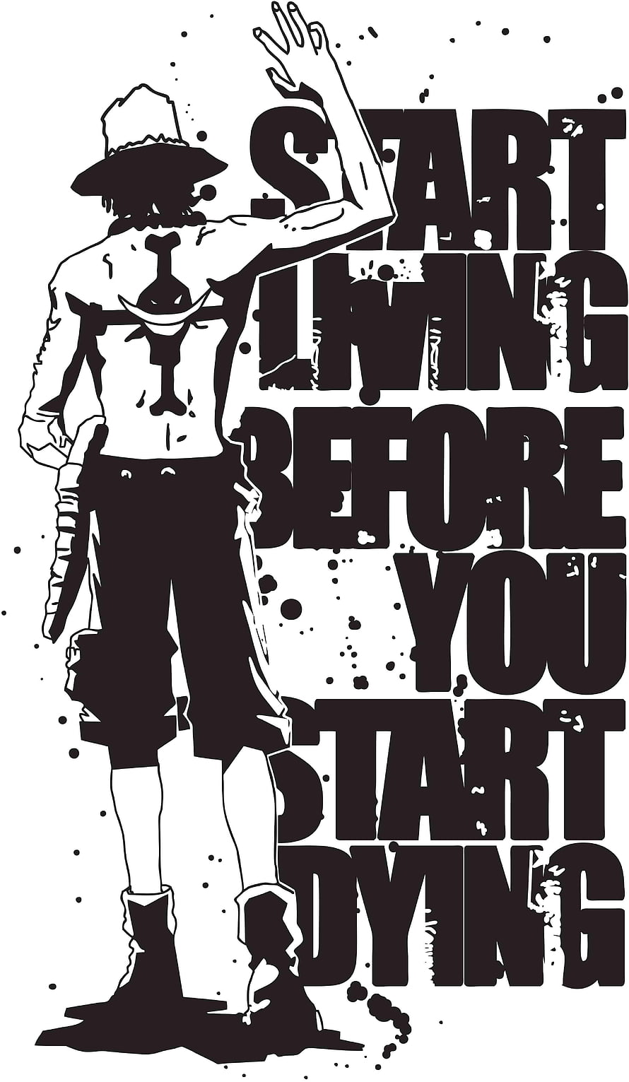 Monkey D. Luffy One Piece Back View Tattoo Illustration With Motivational Quote HD phone wallpaper