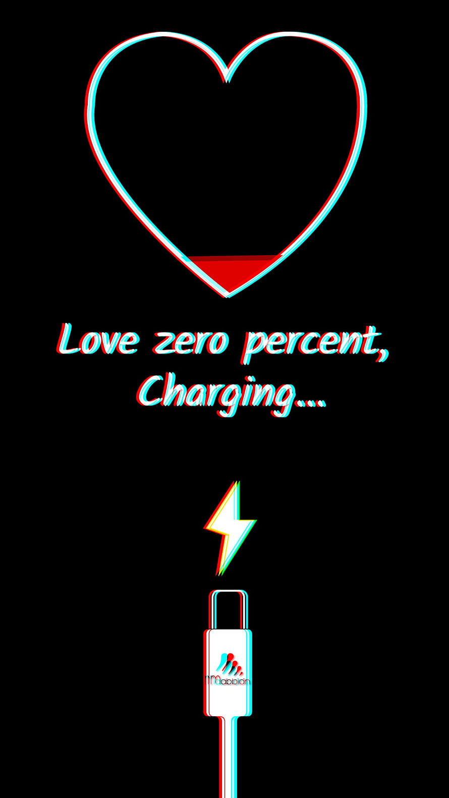 Neon Heart Charging Concept with Lightning Bolt and USB Cable on Black Background HD phone wallpaper