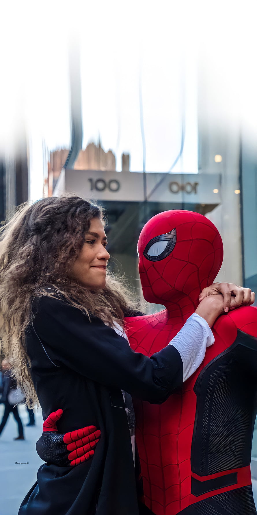 Spider-Man and Zendaya Embracing in a Modern Urban Setting, Spider Man, Tom_Holland, Spiderman, Zendaya, Zendya HD phone wallpaper
