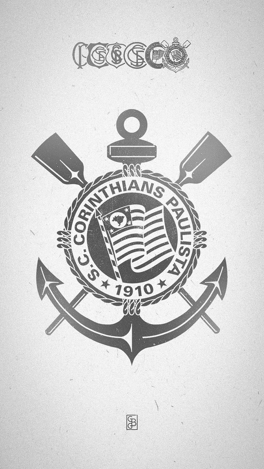 S.C. Corinthians Paulista 1910 Monochrome Emblem with Anchor and Oars HD phone wallpaper