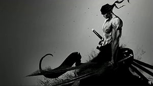 Silent Hill 2 James Sunderland Black and White Samurai Warrior Artwork HD wallpaper