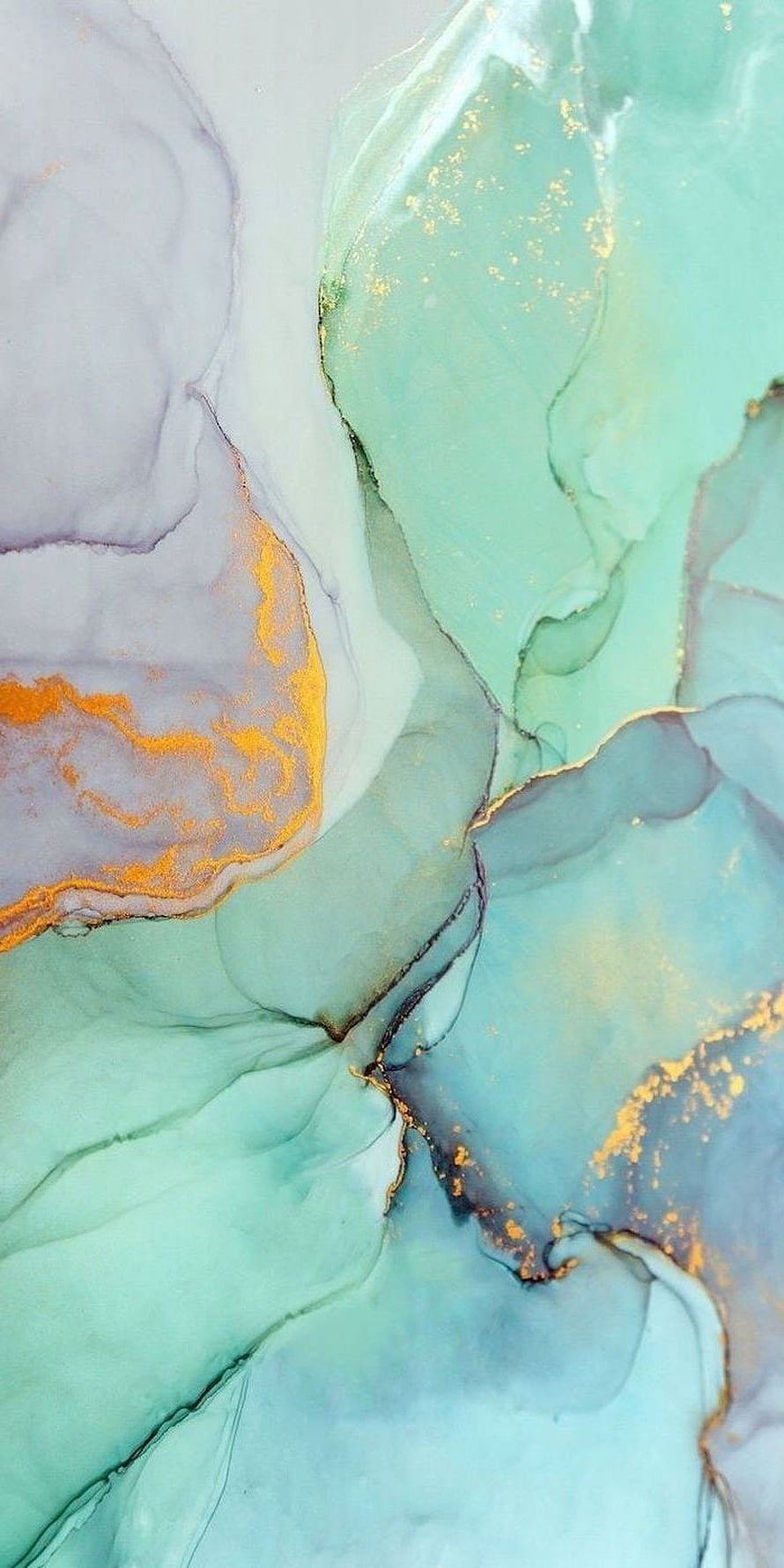 Abstract Fluid Art Wallpaper With Teal, Lavender, And Gold Leaf Accents HD phone wallpaper