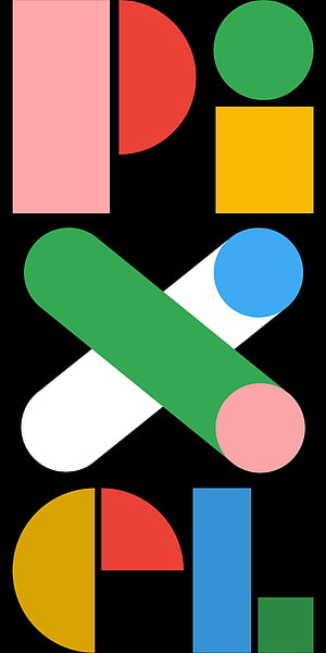 Google Pixel Geometric Typography Wallpaper with Bold Colorful Shapes on Black Background HD phone wallpaper