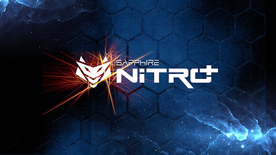 Sapphire Nitro+ Gaming Logo on Dark Hexagonal Tech Background HD wallpaper
