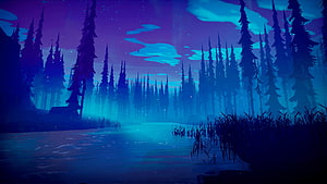 Mystical Night Forest with Glowing Path and Starry Sky HD wallpaper