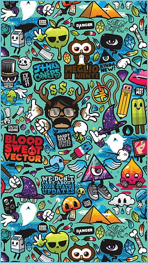 Colorful Vector Doodle Pattern With Skulls, Owls, And Whimsical Illustrations HD phone wallpaper