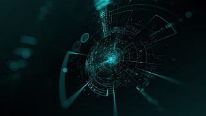 Futuristic Sci-Fi HUD Interface with Glowing Cyan Data Rings and Abstract Digital Elements HD wallpaper