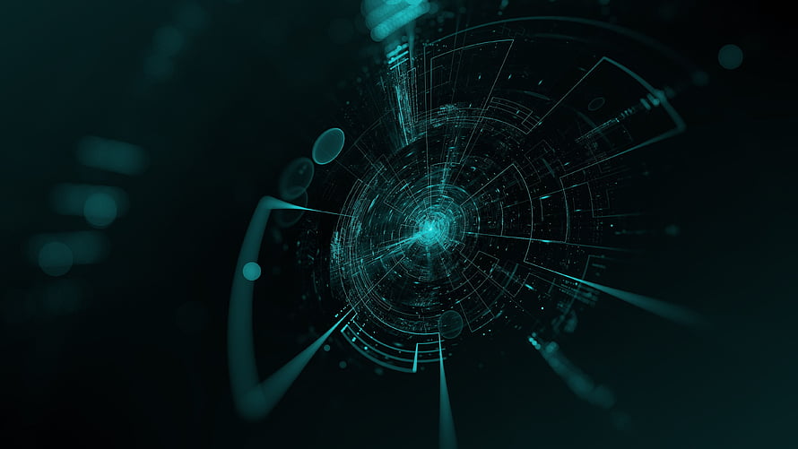 Futuristic Sci-Fi HUD Interface with Glowing Cyan Data Rings and Abstract Digital Elements HD wallpaper