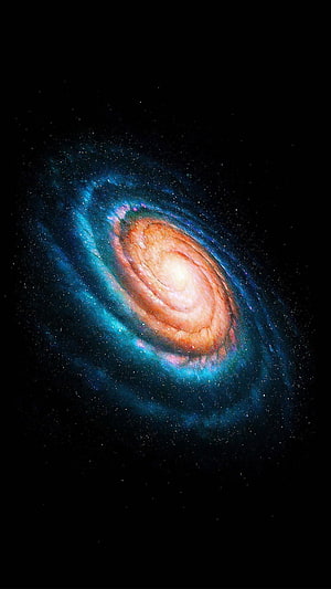 Vibrant Spiral Galaxy with Glowing Core and Blue Star Fields in Deep Space HD phone wallpaper
